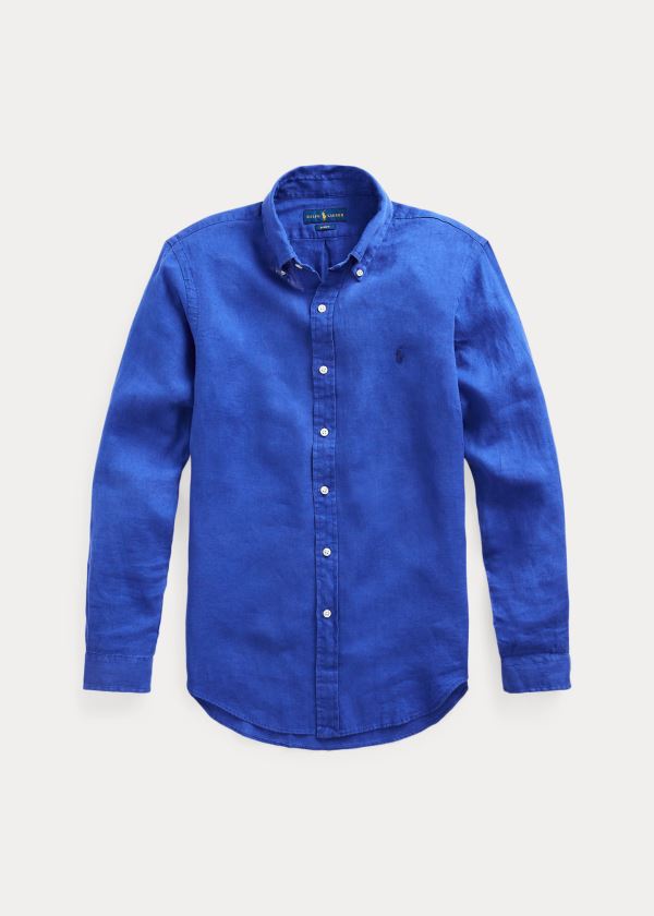 Koszule Ralph Lauren Lightweight Linen Shirt Męskie Królewski Niebieski Niebieskie | GPPJ1459