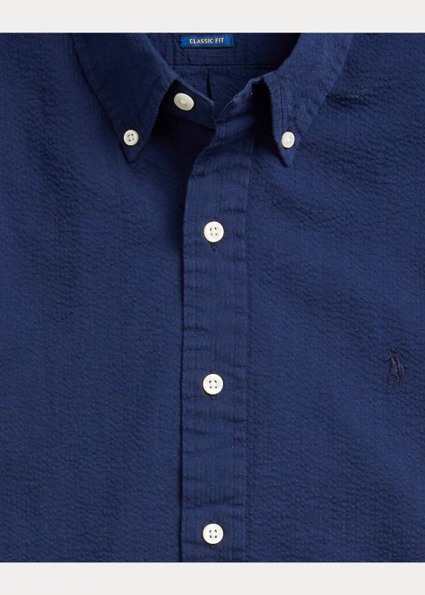 Koszule Ralph Lauren Lightweight Seersucker Shirt Męskie Granatowe | VKWW2788