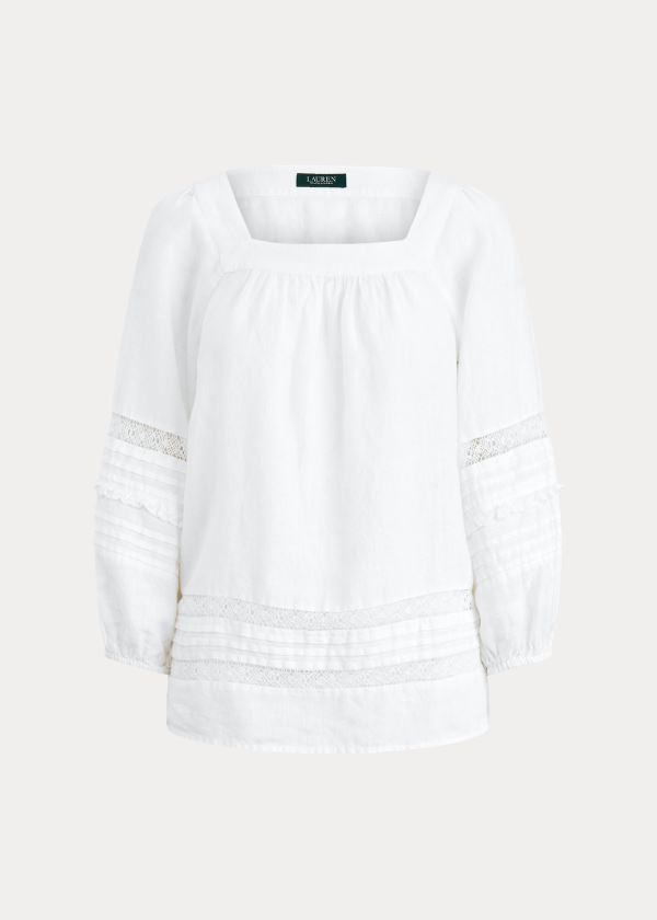 Koszule Ralph Lauren Linen Balloon-Sleeve Top Damskie Białe | DSGX0865