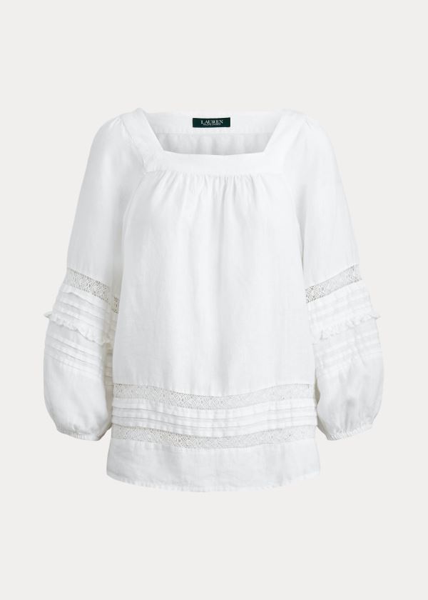 Koszule Ralph Lauren Linen Balloon-Sleeve Top Damskie Białe | EWRP9589