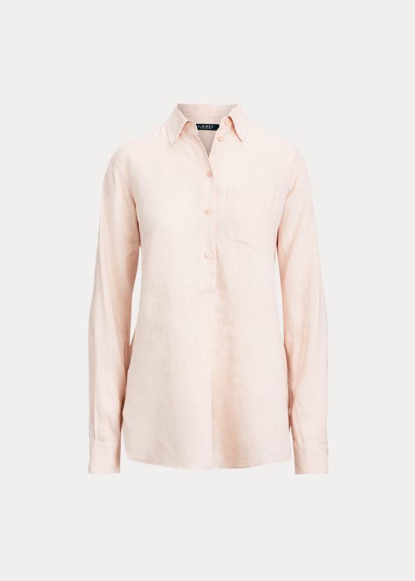 Koszule Ralph Lauren Linen Long-Sleeve Shirt Damskie Różowe | ZNQH0318