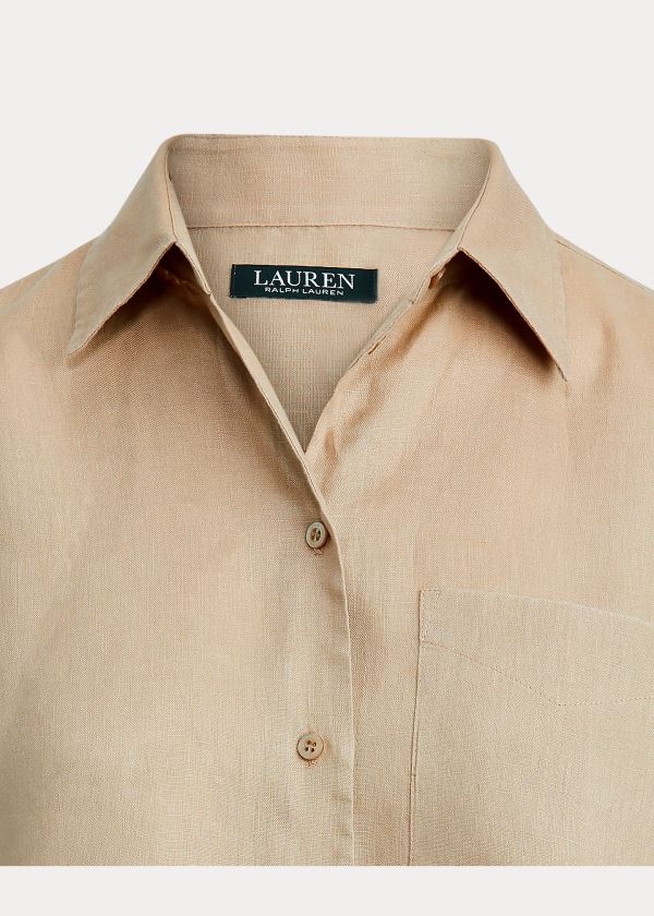 Koszule Ralph Lauren Linen Long-Sleeve Shirt Damskie Khaki | VNCU2850