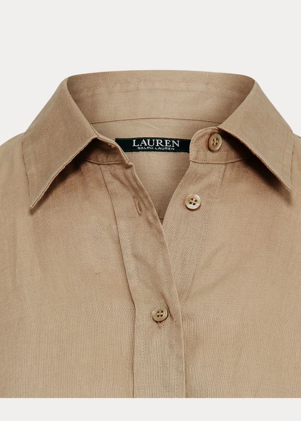 Koszule Ralph Lauren Linen Shirt Damskie Khaki | NJEG0675