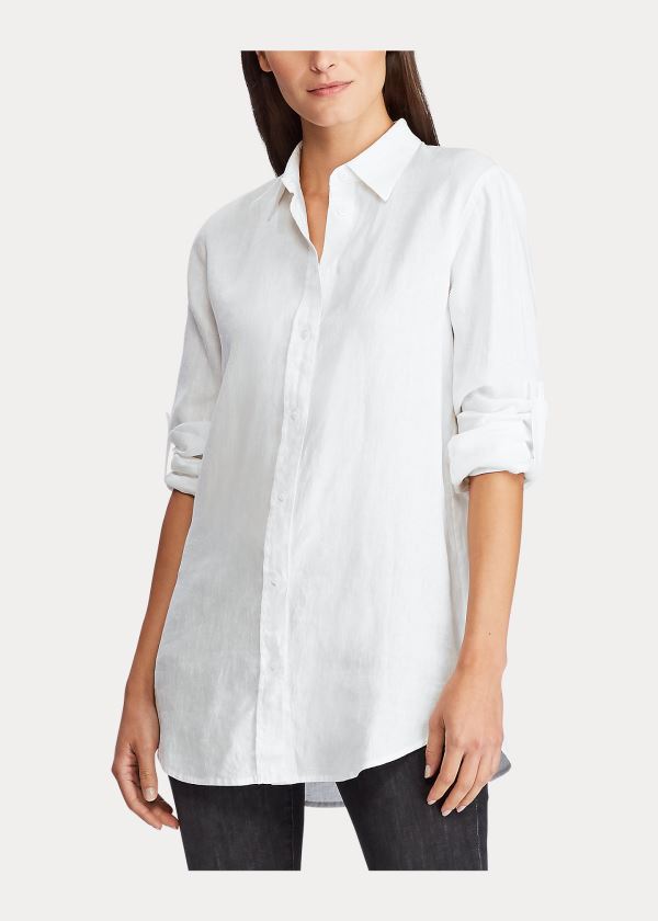 Koszule Ralph Lauren Linen Shirt Damskie Białe | EWEF1052