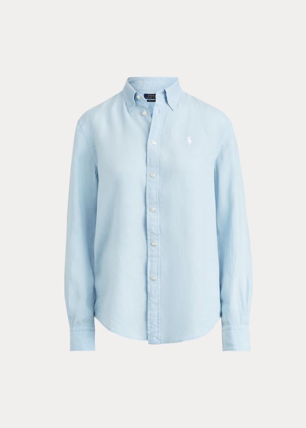 Koszule Ralph Lauren Linen Shirt Damskie Niebieskie | DSNN6864