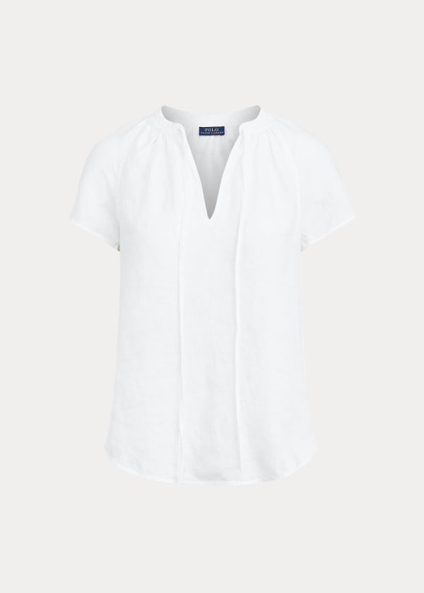 Koszule Ralph Lauren Linen Tie-Neck Blouse Damskie Białe | EWVW5654