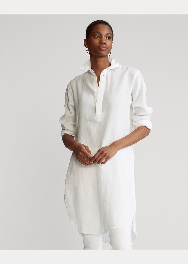 Koszule Ralph Lauren Linen Tunic Damskie Białe | HPIK4072