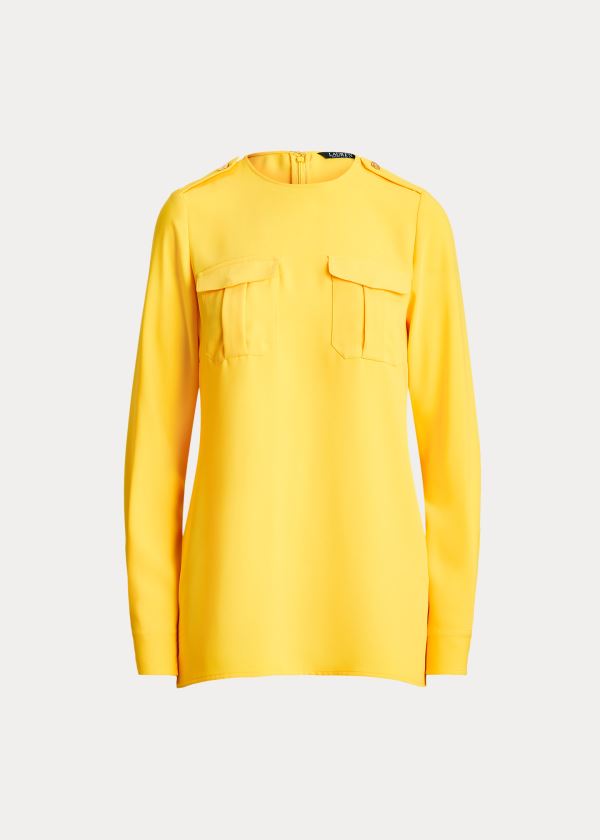 Koszule Ralph Lauren Matte Crepe Long-Sleeve Top Damskie Żółte | QPDX0576