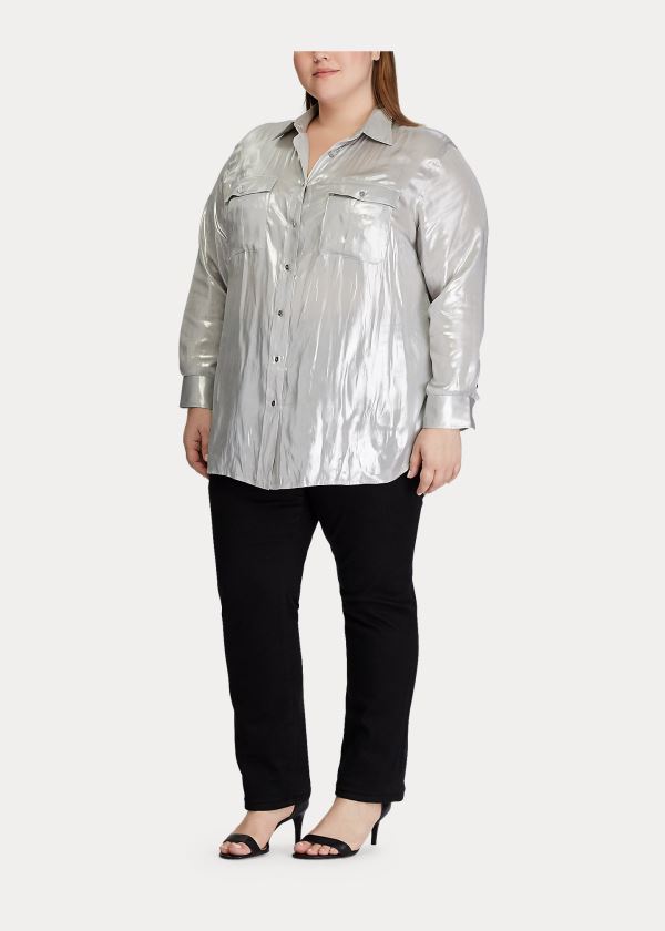 Koszule Ralph Lauren Metallic Patch Pocket Shirt Damskie Srebrne | IRPM6684