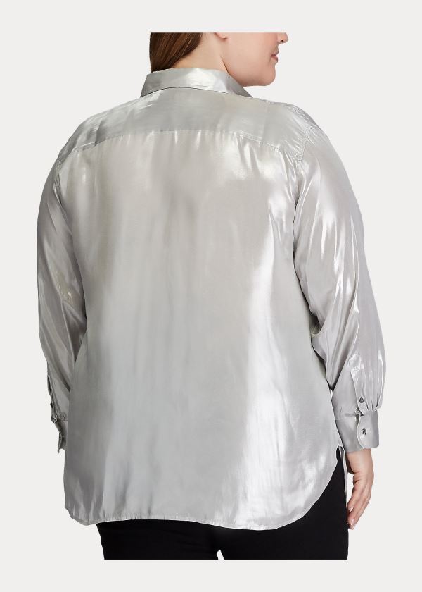 Koszule Ralph Lauren Metallic Patch Pocket Shirt Damskie Srebrne | IRPM6684