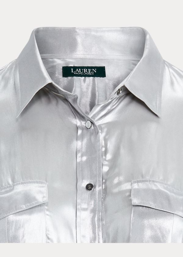 Koszule Ralph Lauren Metallic Patch Pocket Shirt Damskie Srebrne | IRPM6684