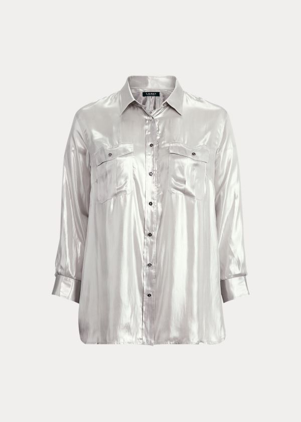 Koszule Ralph Lauren Metallic Patch Pocket Shirt Damskie Srebrne | IRPM6684