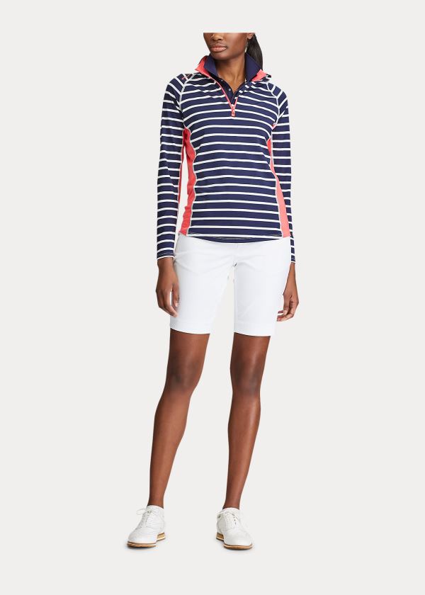 Koszule Ralph Lauren Performance Golf Quarter-Zip Damskie Granatowe Białe | CAVL6028