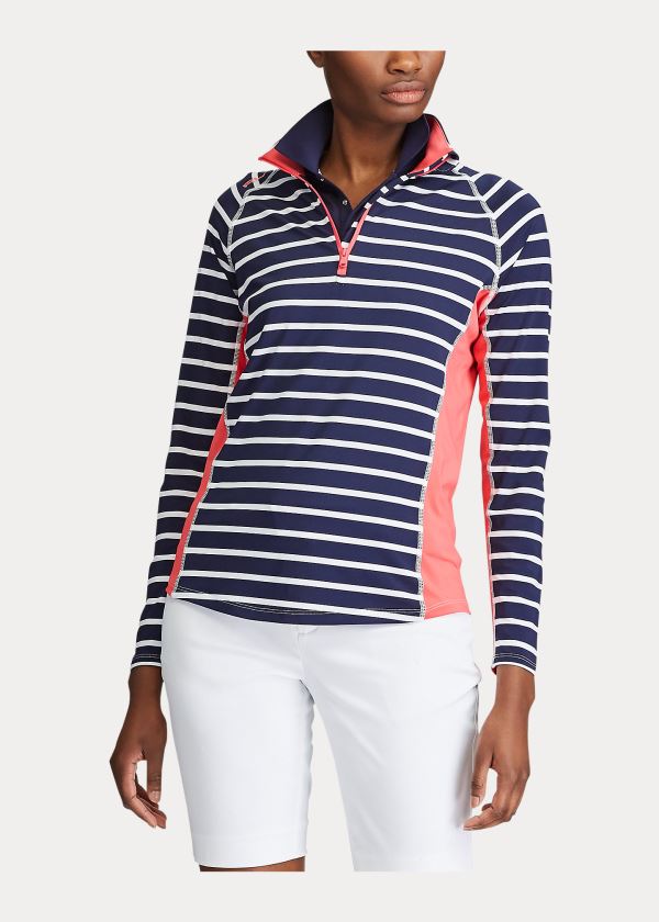 Koszule Ralph Lauren Performance Golf Quarter-Zip Damskie Granatowe Białe | CAVL6028