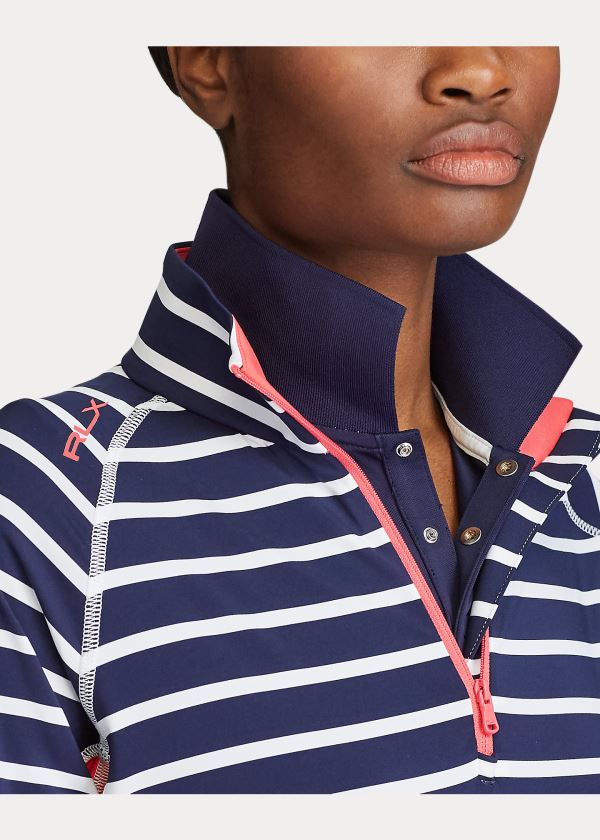 Koszule Ralph Lauren Performance Golf Quarter-Zip Damskie Granatowe Białe | CAVL6028