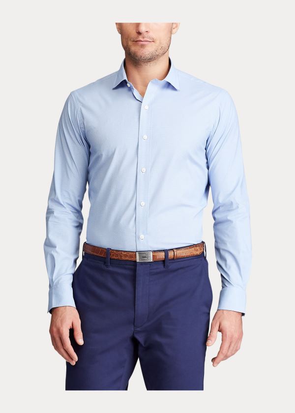 Koszule Ralph Lauren Performance Stretch Shirt Męskie Niebieskie Białe | CDLT8083