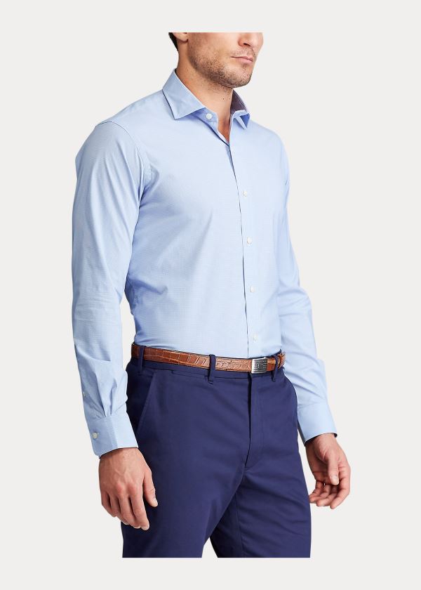 Koszule Ralph Lauren Performance Stretch Shirt Męskie Niebieskie Białe | CDLT8083