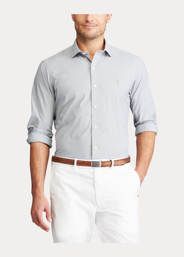 Koszule Ralph Lauren Performance Stretch Shirt Męskie Szare Białe | SJPH8719