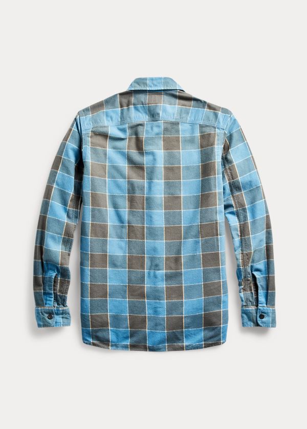 Koszule Ralph Lauren Plaid-Print Brushed Workshirt Męskie Szare Niebieskie | ECST1247