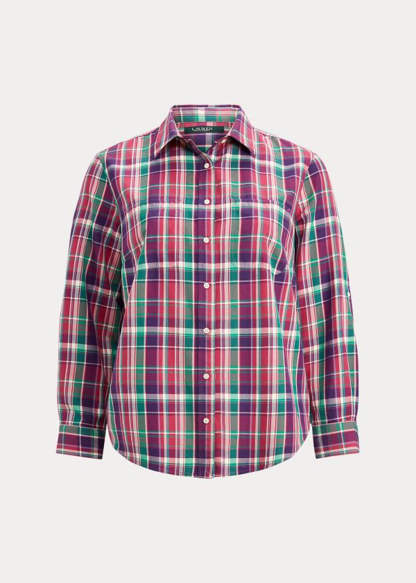 Koszule Ralph Lauren Plaid Cotton Twill Shirt Damskie Różowe Kolorowe | YURX9771