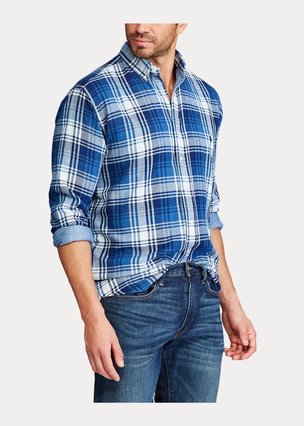 Koszule Ralph Lauren Plaid Double-Faced Shirt Męskie Granatowe Białe | GGQZ2364