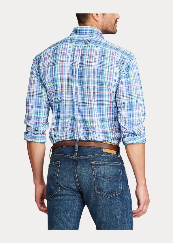 Koszule Ralph Lauren Plaid Performance Twill Shirt Męskie Niebieskie Zielone Kolorowe | YYGB8241