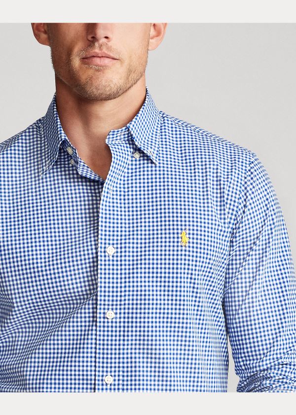 Koszule Ralph Lauren Plaid Poplin Shirt - All Fits Męskie Niebieskie Białe | WAID2342