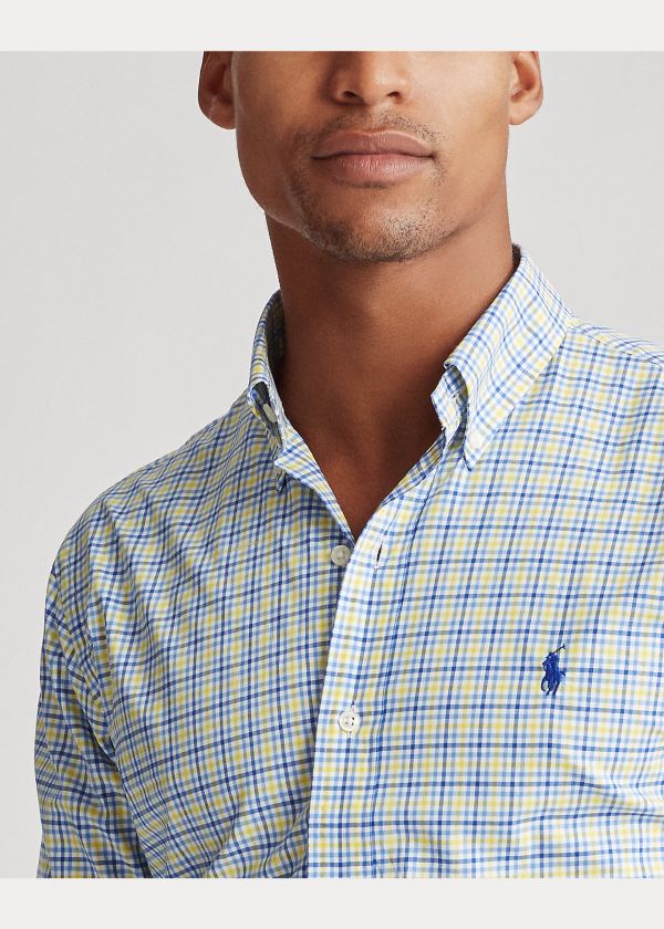 Koszule Ralph Lauren Plaid Poplin Shirt Męskie Niebieskie Żółte Kolorowe | IZAP5489