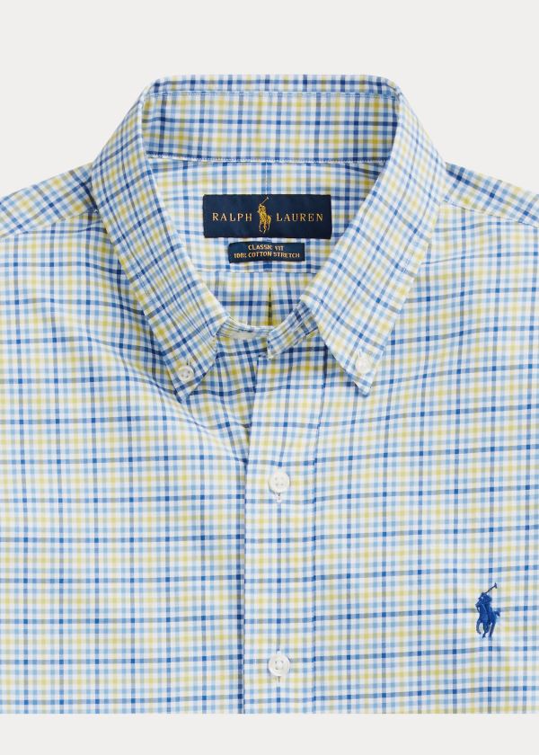 Koszule Ralph Lauren Plaid Poplin Shirt Męskie Niebieskie Żółte Kolorowe | IZAP5489