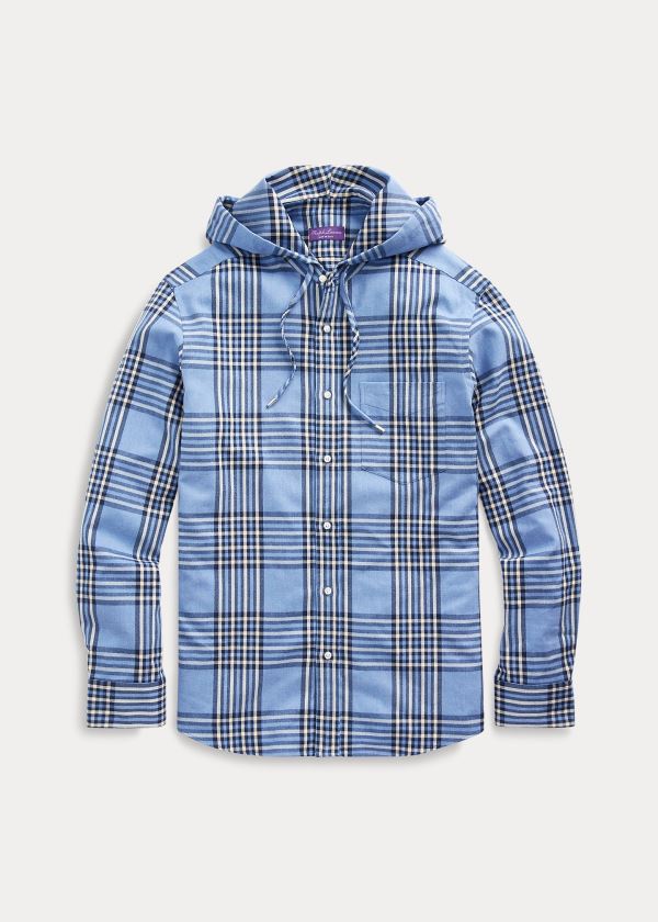 Koszule Ralph Lauren Plaid Twill Hooded Shirt Męskie Głęboka Niebieskie | YSKS6064