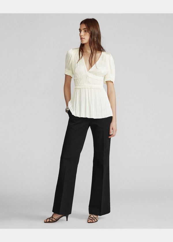 Koszule Ralph Lauren Pleated Satin Blouse Damskie Kremowe | VXVR6176