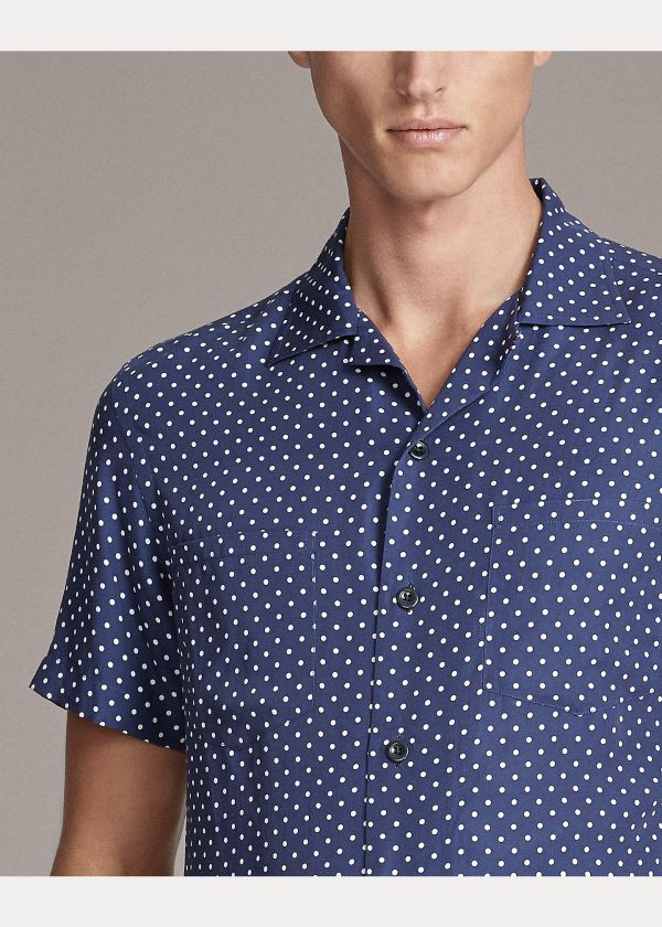 Koszule Ralph Lauren Polka-Dot-Print Shirt Męskie Granatowe Białe | RVFQ2506