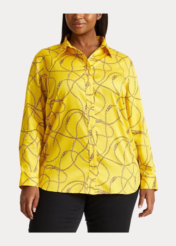 Koszule Ralph Lauren Print Cotton-Sateen Shirt Damskie Żółte Kolorowe | QMPY5302