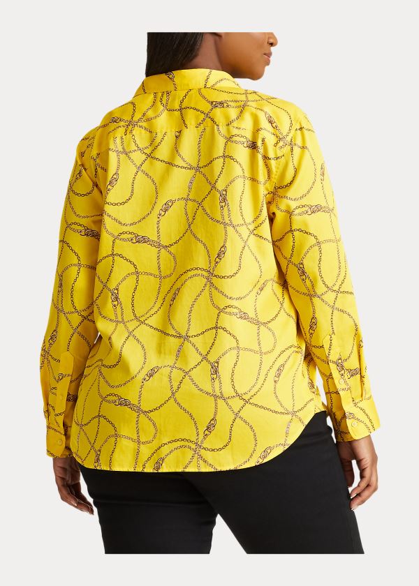 Koszule Ralph Lauren Print Cotton-Sateen Shirt Damskie Żółte Kolorowe | QMPY5302