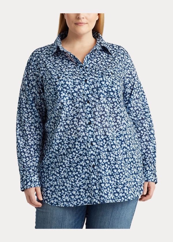 Koszule Ralph Lauren Printed Cotton Shirt Damskie Niebieskie Kolorowe | UZXL5034