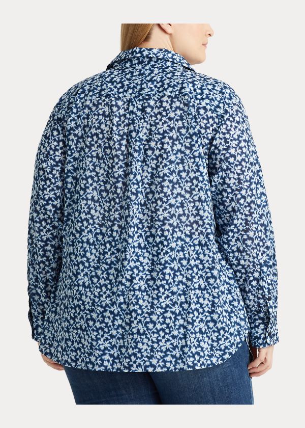 Koszule Ralph Lauren Printed Cotton Shirt Damskie Niebieskie Kolorowe | UZXL5034