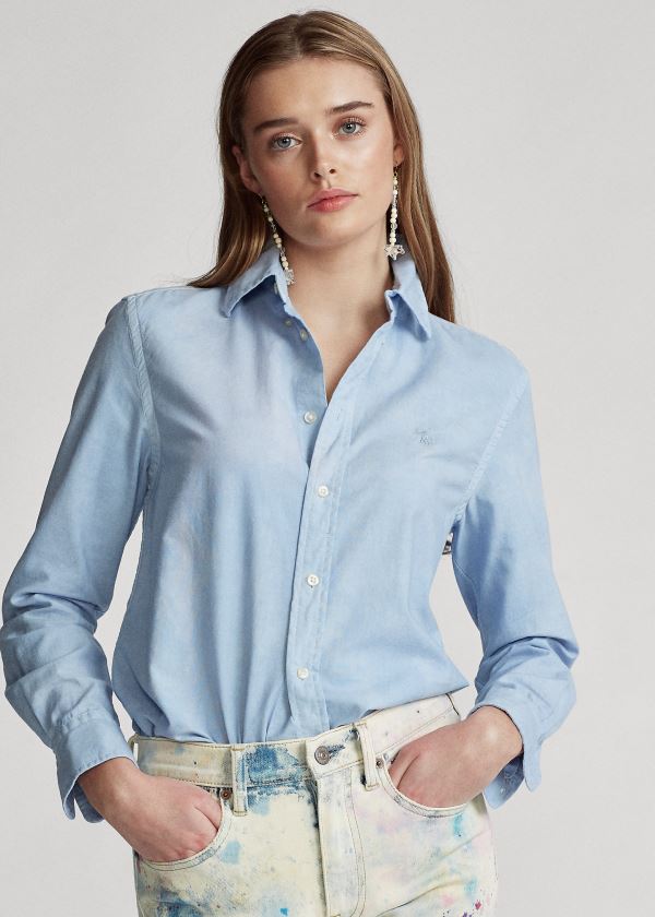 Koszule Ralph Lauren Relaxed Fit Cotton Shirt Damskie Niebieskie | EASX3727