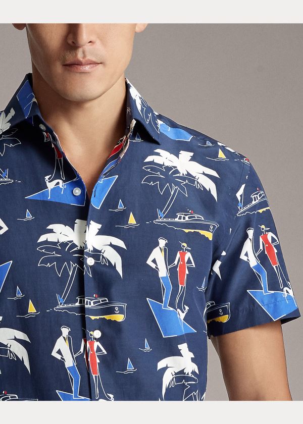 Koszule Ralph Lauren Riviera-Print Shirt Męskie Granatowe | SGIO9996