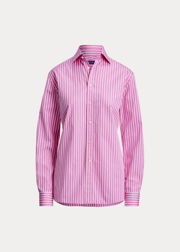 Koszule Ralph Lauren Rowland Boyfriend Shirt Damskie Różowe Białe | GGGS1284