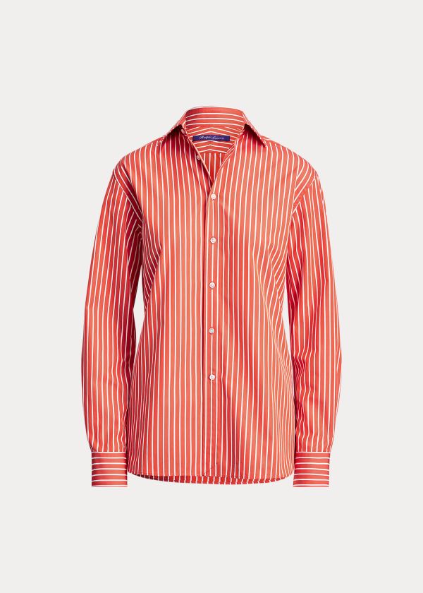 Koszule Ralph Lauren Rowland Boyfriend Shirt Damskie Pomarańczowe Białe | PKYC8491