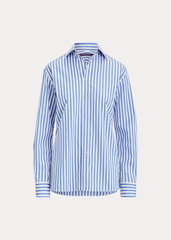 Koszule Ralph Lauren Rowland Boyfriend Shirt Damskie Głęboka Niebieskie Białe | ZJNP9597