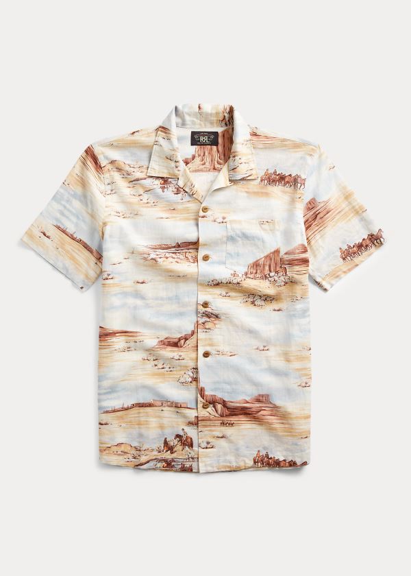 Koszule Ralph Lauren Scenic-Print Linen-Blend Shirt Męskie Kolorowe | BZIJ6957