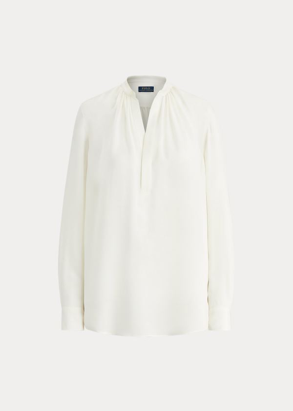 Koszule Ralph Lauren Silk-Blend Blouse Damskie Kremowe | PXWB8508