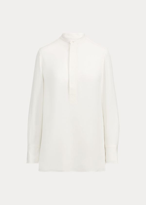 Koszule Ralph Lauren Silk Long-Sleeve Blouse Damskie Kremowe | IBGZ8919