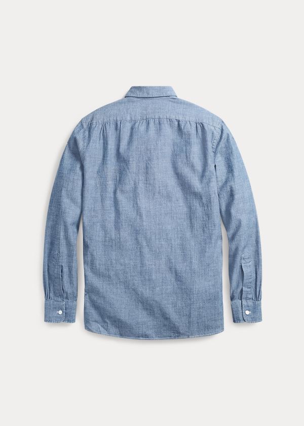 Koszule Ralph Lauren Slim-Fit Cotton Chambray Shirt Męskie Niebieskie | RTWZ0530