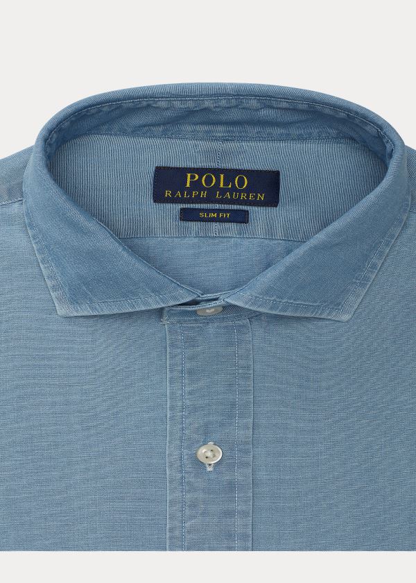 Koszule Ralph Lauren Slim Fit Chambray Shirt Męskie Niebieskie Białe | DOTN0111