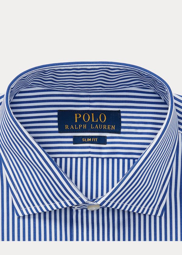 Koszule Ralph Lauren Slim Fit Cotton Dress Shirt Męskie Niebieskie Białe | QQLO5074