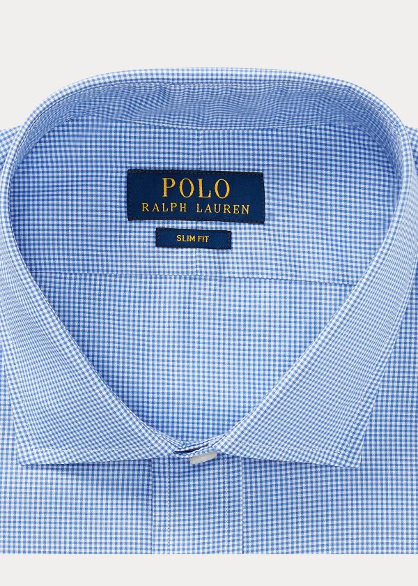 Koszule Ralph Lauren Slim Fit Cotton Dress Shirt Męskie Niebieskie Białe | NZTP3898