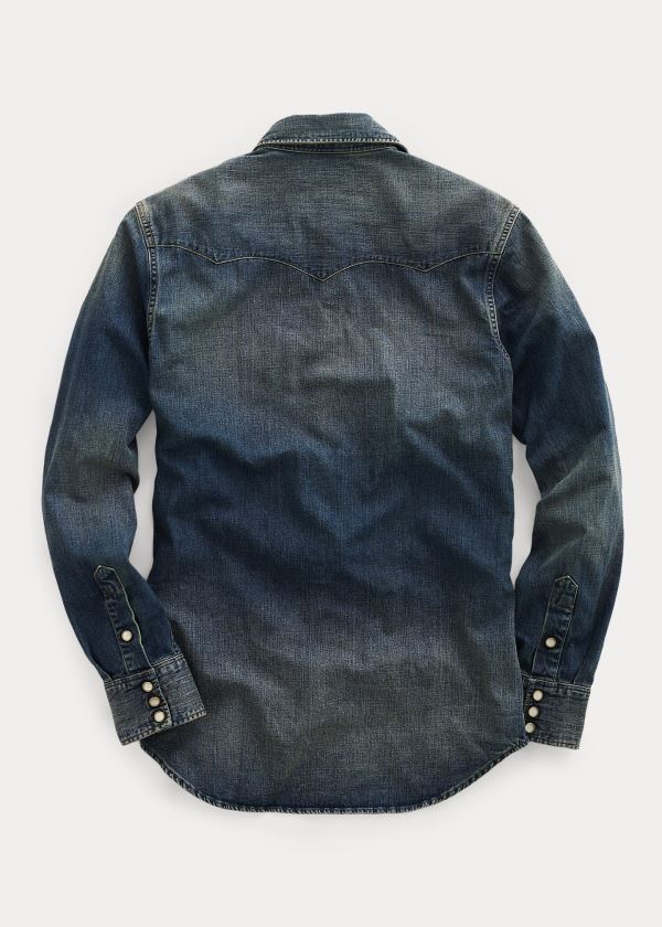 Koszule Ralph Lauren Slim Fit Denim Western Shirt Męskie Ciemny Niebieskie Niebieskie | ZKUL5898