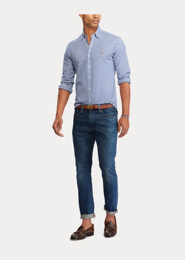 Koszule Ralph Lauren Slim Fit Gingham Shirt Męskie Królewski Niebieski Niebieskie Białe | DGUD6527